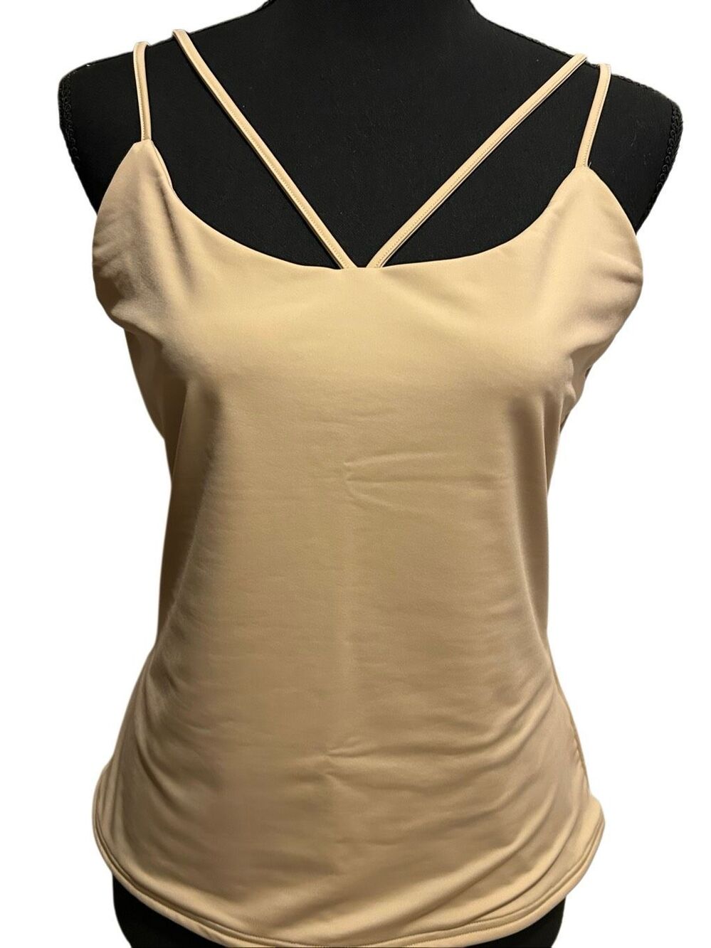 Boston Proper Tank Top Camo Womens M Khaki Beige Strappy Front Layering Stretch